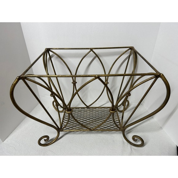 The Unbranded Brand Other - Art Deco Magazine Rack Vintage Brass Gilt Gold Finish MCM Hollywood‎ Regency